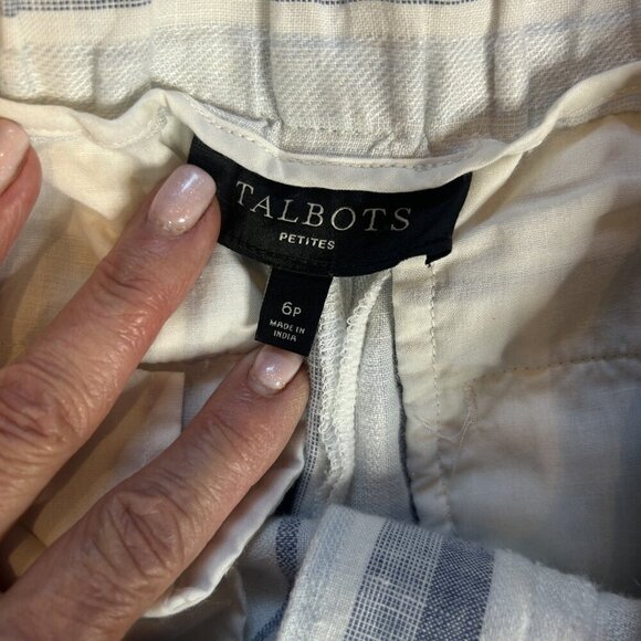 Talbots Coastal Blue White Stripe Linen Wide Leg Pants Size 6 Petite - Picture 7 of 10